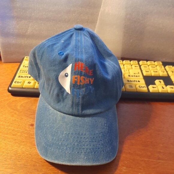 Funny Fishing Hat Here Fishy Fishy Cap Men Baseball Hat Light Blue One Size - Picture 1 of 3